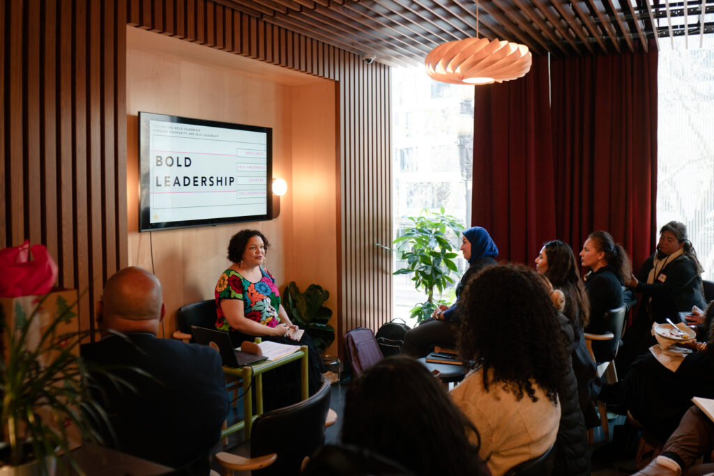 Women Mean Business gathering at Saluhall next to IKEA. Tanya Reyes spoke on leadership, and Renaissance client Wafa Aouadj, owner of Kayma Eatery, shared her story.